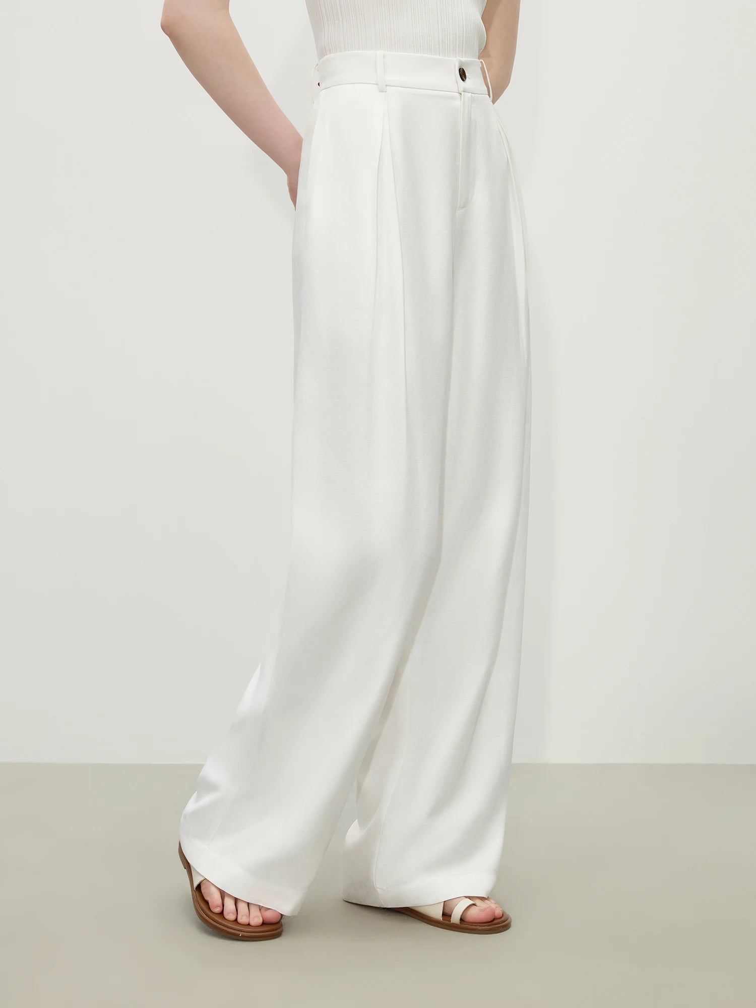 Calça Wide Leg Feminina Eco Linho Branca - AlmaChic