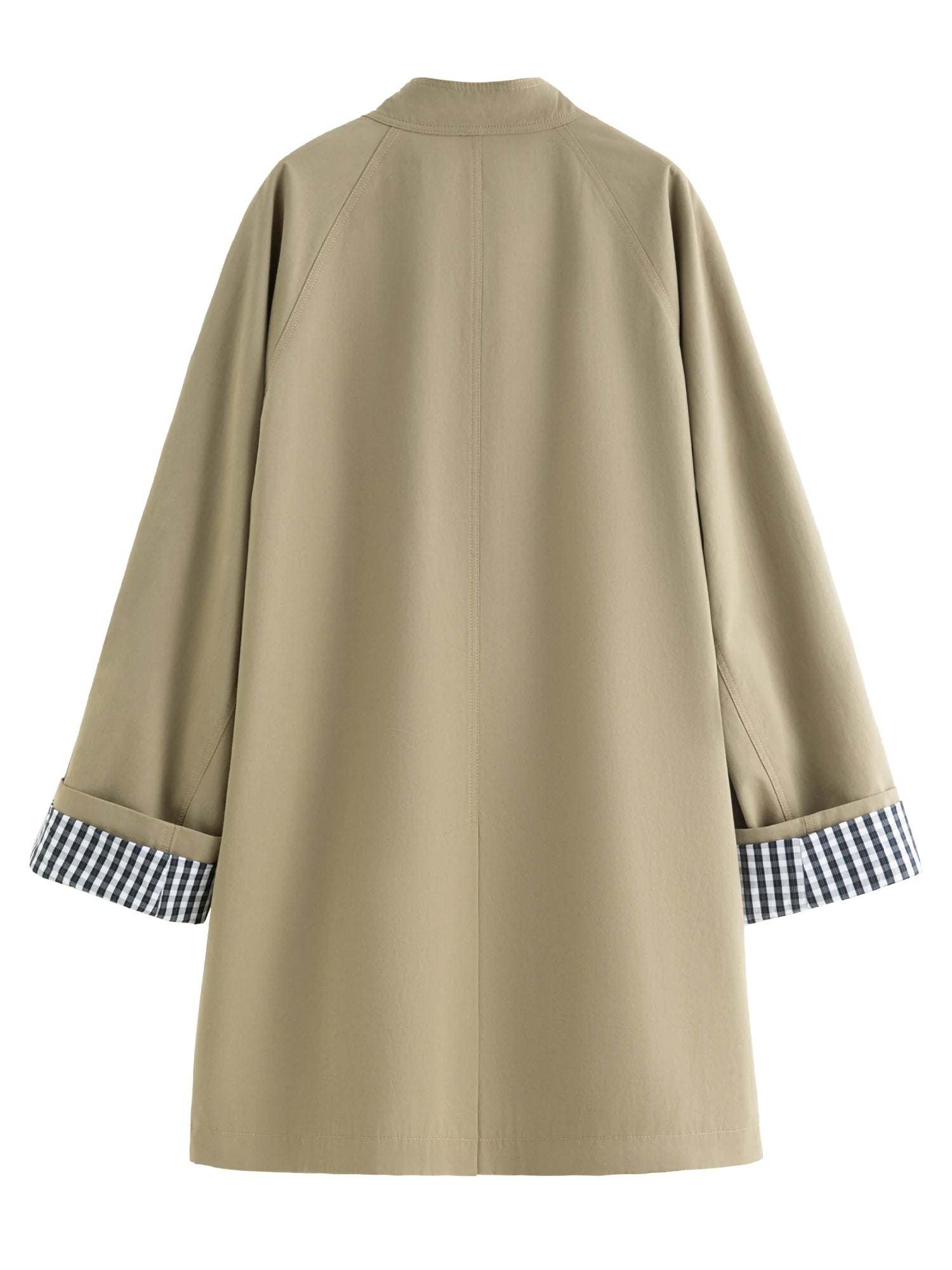 Dushu outono 2025 feminino gola trench coat-ajuste relaxado xadrez retalhos solto outerwear casual blusão topo