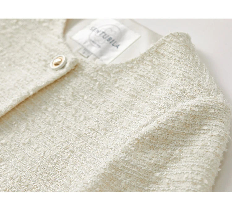 Sentubila conjunto de saia de tweed com textura feminina 2025 outono reto o pescoço jaquetas curtas fenda-hem saia longa conjuntos de 2 peças 143z56291