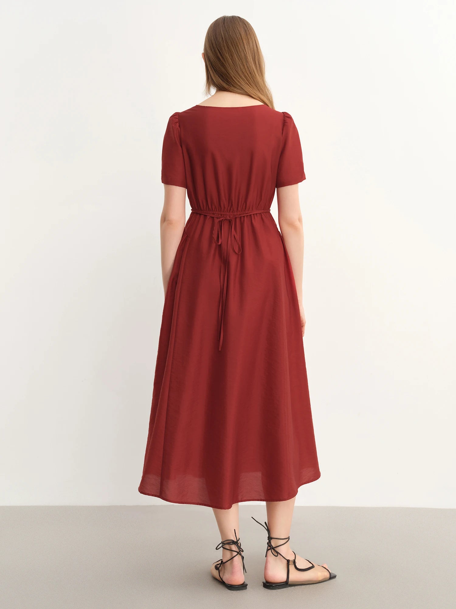 Dushu plus size feminino francês decote quadrado lado plissado elegante ancora vestido vermelho-2520 verão novos vestidos 25ds82788