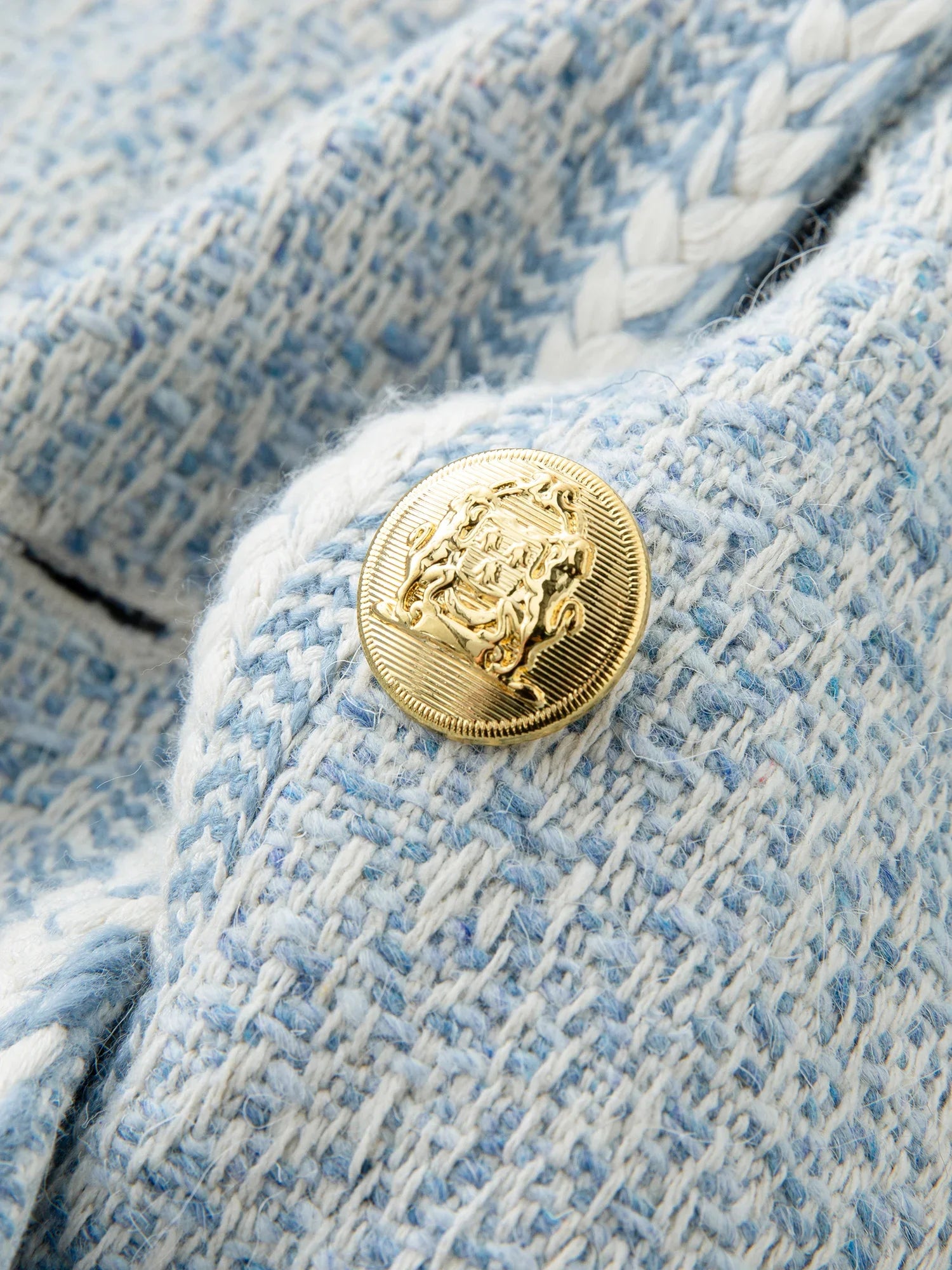 Casaco Tweed Azul Elegante Feminino - AlmaChic