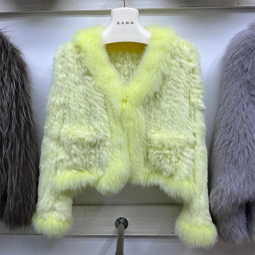 2025 nueva moda abrigos de piel de conejo Natural tejidos nuevas chaquetas de piel de zorro Real ropa de mujer de lujo prendas de vestir