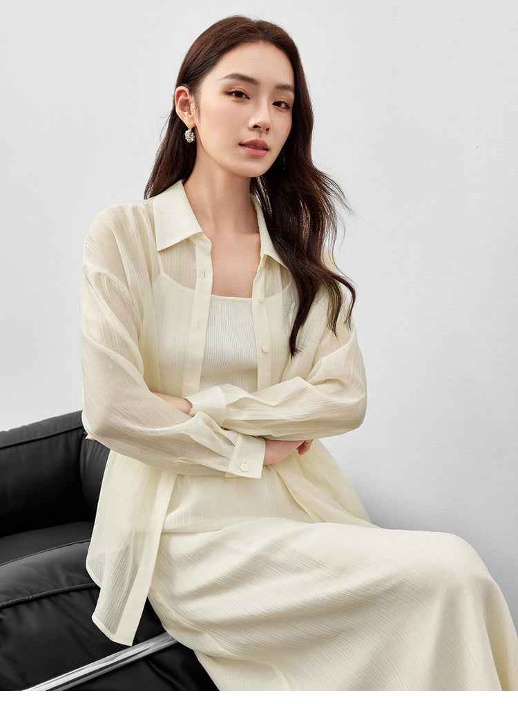 Conjunto Feminino Elegante em Lyocell Camisa e Saia Élodie