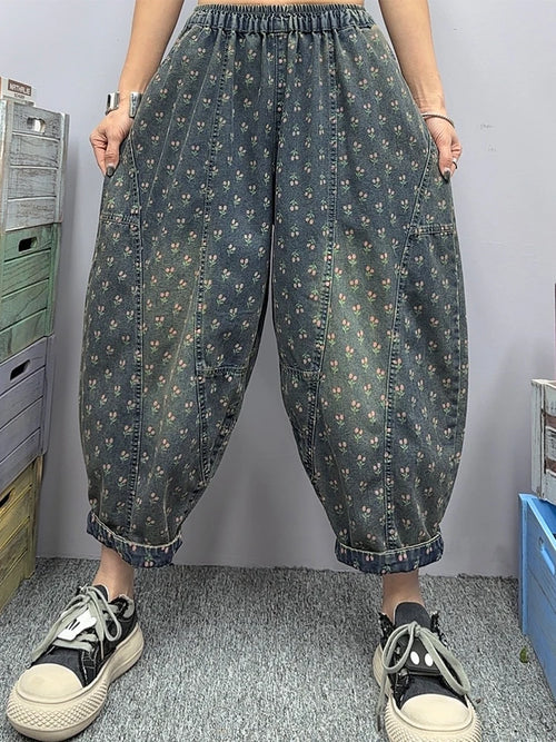 Max lulu marca 2025 primavera senhoras calças jeans solto casual floral jeans feminino clássico impresso vintage punk harem calças