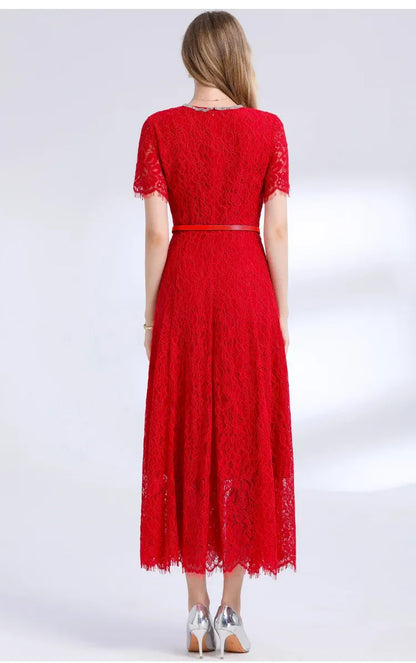 Vestido de Renda Midi Elegante Valentina Rubra