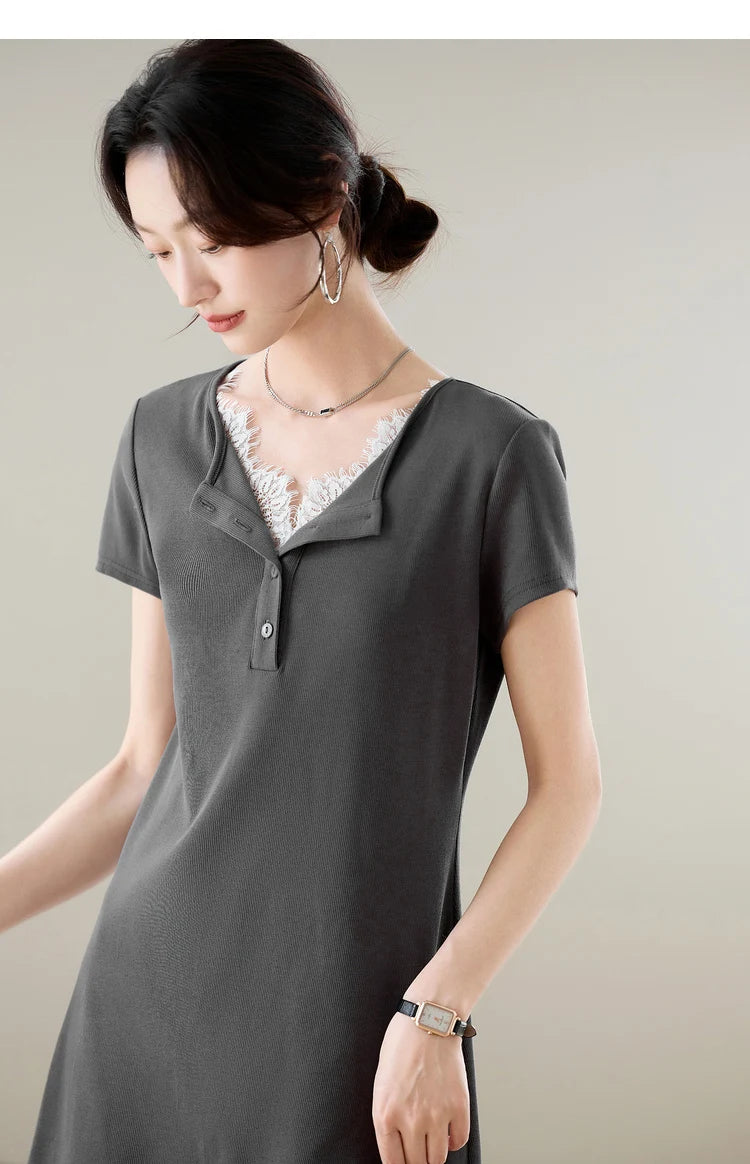SENTUBILA-vestidos de verano para mujer, conjunto de vestido de algodón de dos piezas falso empalmado con cuello de encaje informal, ropa de fin de semana para ir al trabajo, 152LI1738
