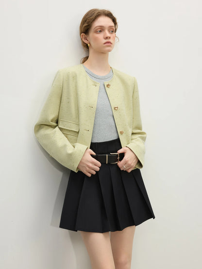 Fsle feminino 2025 primavera tweed jaquetas tempermanet feminino curto frente ombro casacos senhora do escritório casacos bege 25fs11348