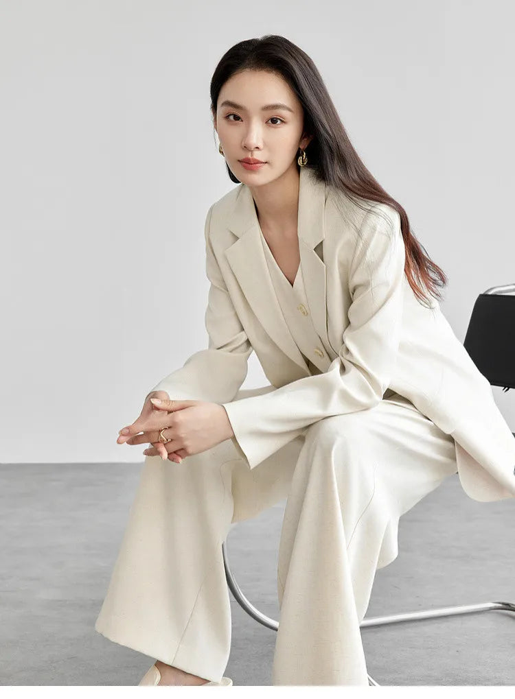 Sentubila blazers de linho reto para mulher 2025 primavera sólida senhora do escritório workwear entalhado único breasted outerwear 151x58179
