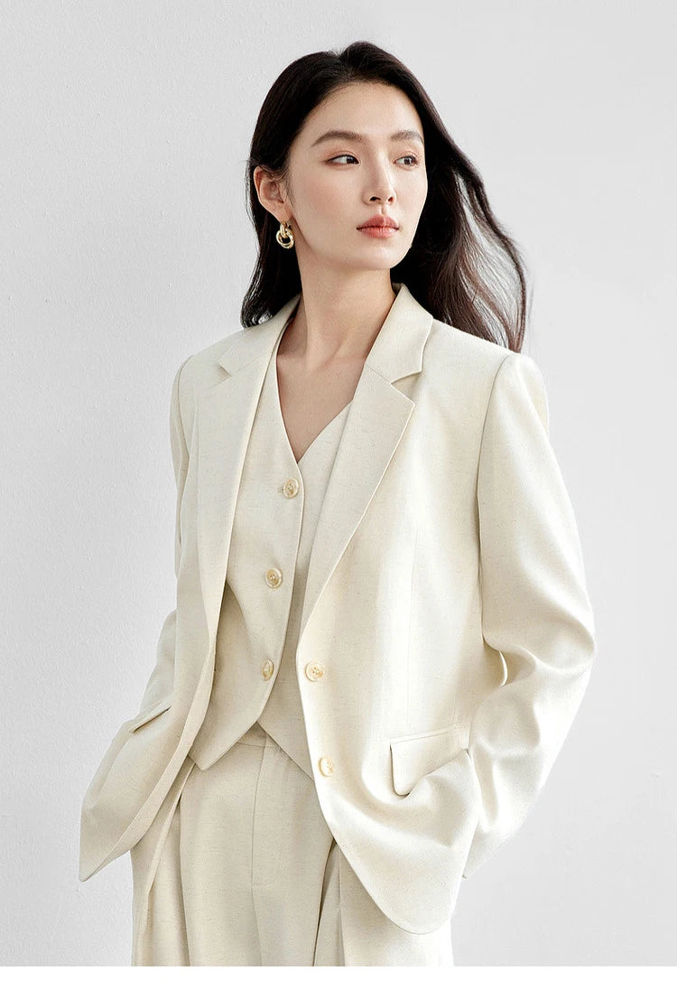 Sentubila blazers de linho reto para mulher 2025 primavera sólida senhora do escritório workwear entalhado único breasted outerwear 151x58179