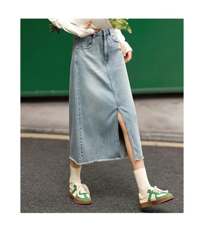 Semir-Saia jeans feminina, fenda alta, design de corte reto, nova chegada, verão, 2022