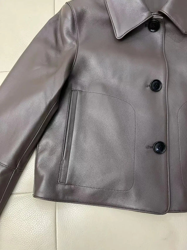 Casacos curtos de pele de carneiro feminino harajuku moda jassen dames fino jaqueta de couro legítimo gola quadrada na moda streetwear casaco