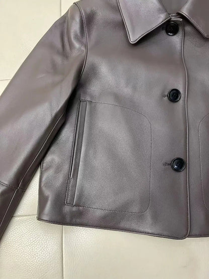 Casacos curtos de pele de carneiro feminino harajuku moda jassen dames fino jaqueta de couro legítimo gola quadrada na moda streetwear casaco
