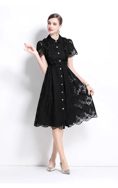 Vestido de Renda Feminino Cléo – Cintura Império e Botões Frontais