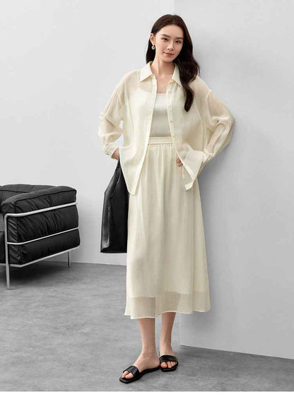 Conjunto Feminino Elegante em Lyocell Camisa e Saia Élodie