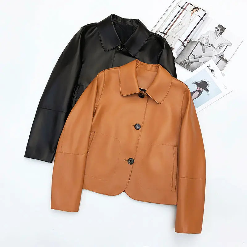 Casacos curtos de pele de carneiro feminino harajuku moda jassen dames fino jaqueta de couro legítimo gola quadrada na moda streetwear casaco