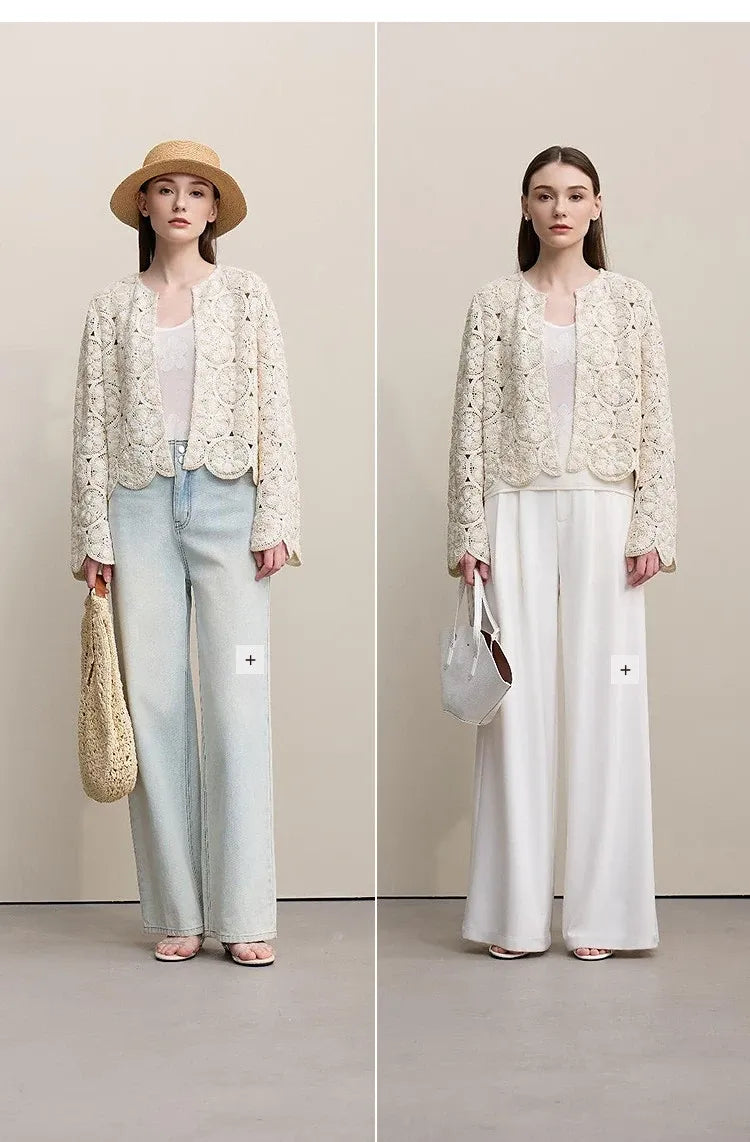 Jaqueta de Crochê Feminina Elegante Camille