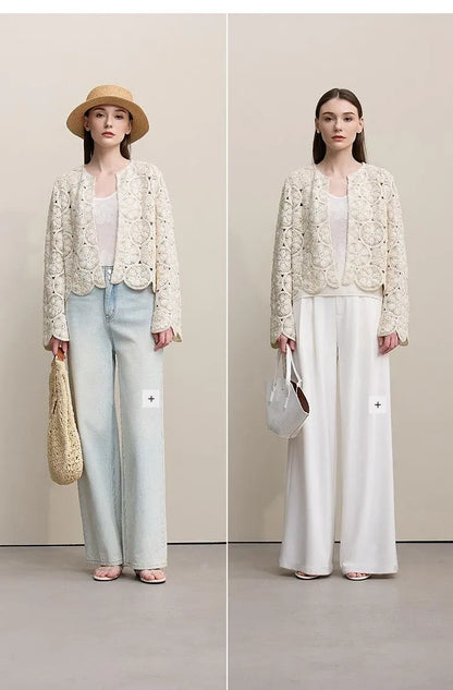 Jaqueta de Crochê Feminina Elegante Camille