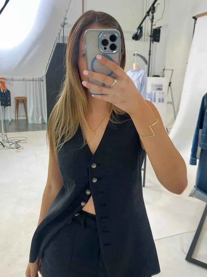 Conjunto Feminino Essence Linen – Colete & Short de Linho e Algodão