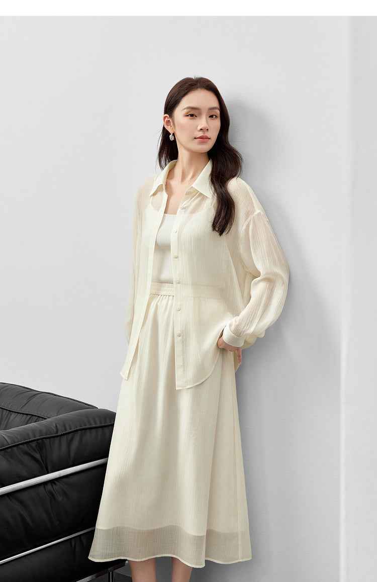 Conjunto Feminino Elegante em Lyocell Camisa e Saia Élodie