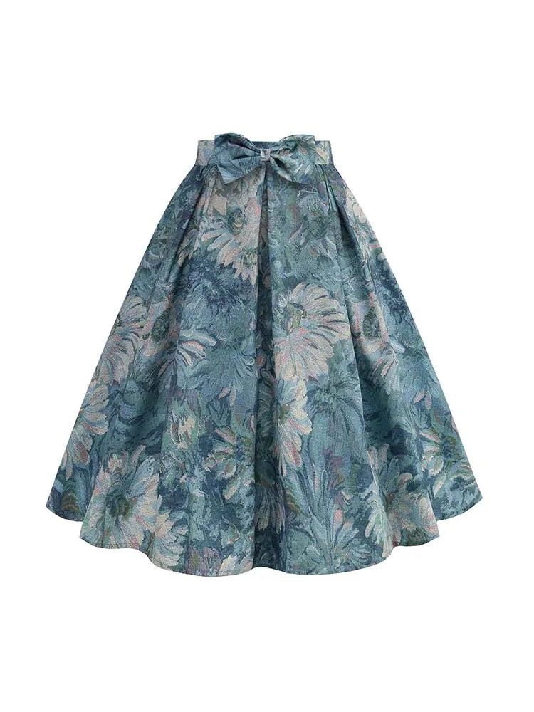 Saia de verão com estampa floral feminina cintura alta balanço 50s vintage retro rockabilly midi saias plissadas faldas