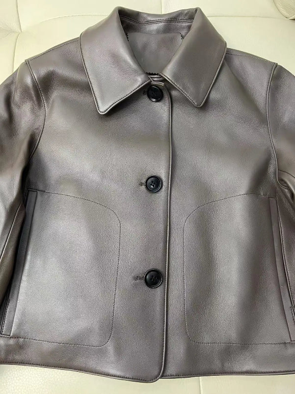 Casacos curtos de pele de carneiro feminino harajuku moda jassen dames fino jaqueta de couro legítimo gola quadrada na moda streetwear casaco