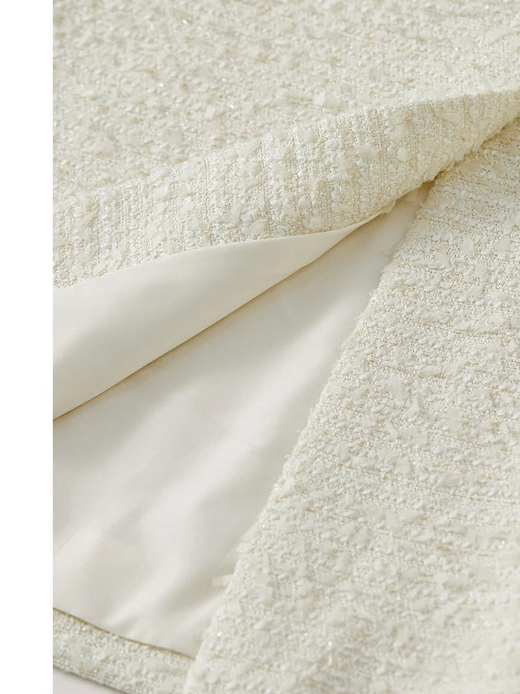 Sentubila conjunto de saia de tweed com textura feminina 2025 outono reto o pescoço jaquetas curtas fenda-hem saia longa conjuntos de 2 peças 143z56291