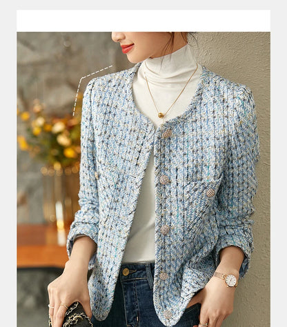 Sentubila recortado tweed jaqueta para mulher 2024 outono elegante moda outerwear o-pescoço casacos curtos roupas femininas 143w56772x