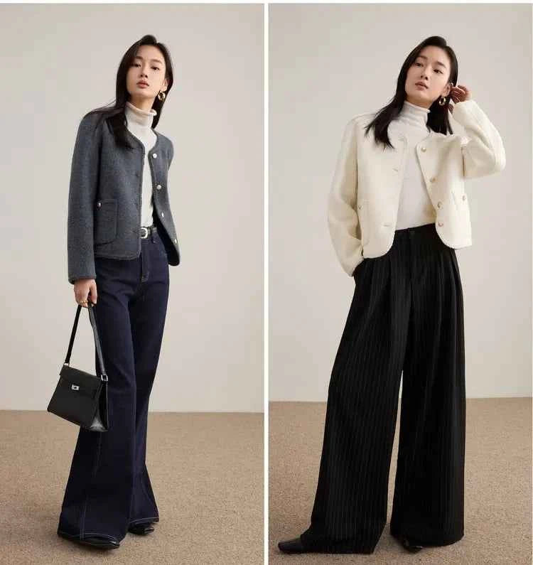 Casaco de Lã Feminino Élise – Elegância Bouclé em Lã 100%