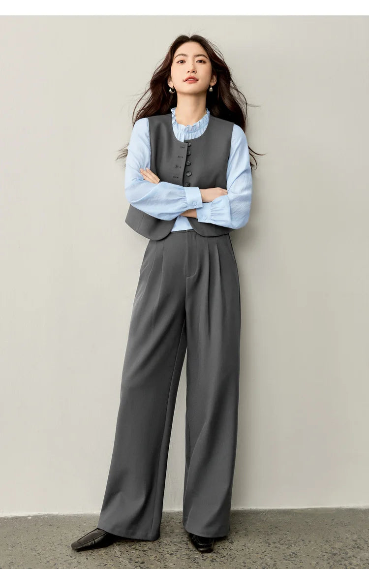 Sentubila terno feminino 3 peças jaqueta formal colete calças feminino conjunto de trabalho de negócios plissado pulôver blazer conjunto 153za1930