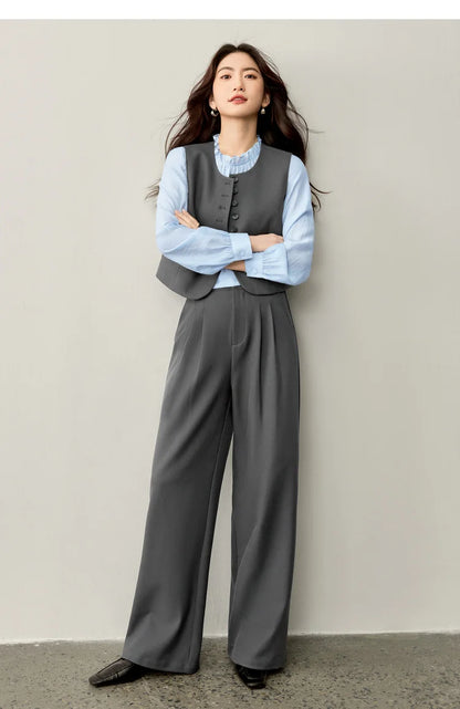 Sentubila terno feminino 3 peças jaqueta formal colete calças feminino conjunto de trabalho de negócios plissado pulôver blazer conjunto 153za1930