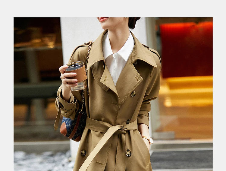 Sentubila-Elegante Trench Coat Longo Feminino, Blusão Solto, Jaqueta Traseiro Duplo, Casacos, Inverno, Outono, 123F42871