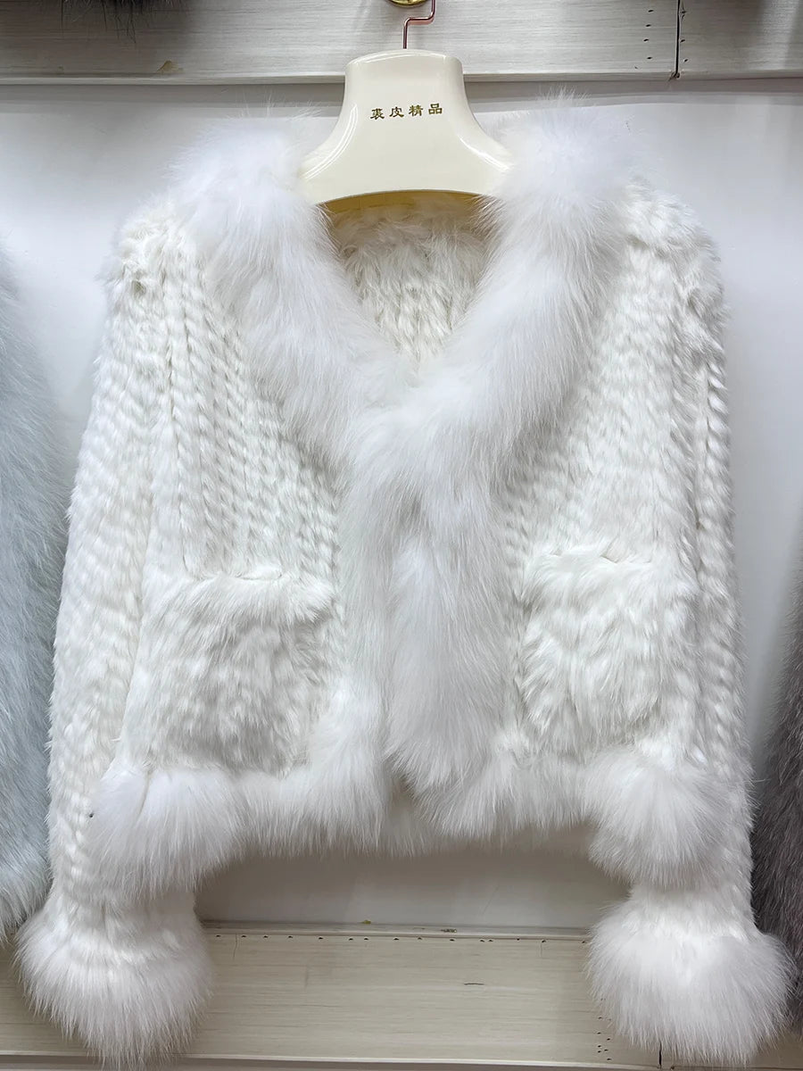 2025 nueva moda abrigos de piel de conejo Natural tejidos nuevas chaquetas de piel de zorro Real ropa de mujer de lujo prendas de vestir