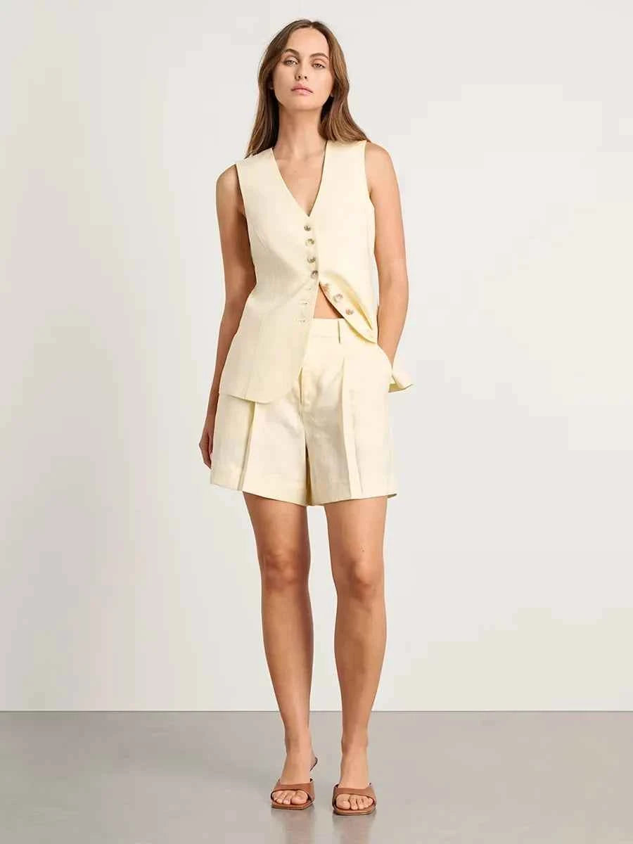 Conjunto Feminino Essence Linen – Colete & Short de Linho e Algodão