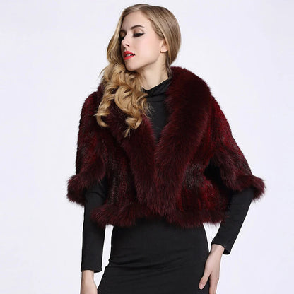Chales de piel de visón tejidos auténticos para mujer, Otoño Invierno de lujo, cuello de piel de zorro, Pashmina de piel para mujer, capa nupcial, chaqueta