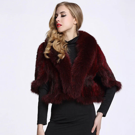 Chales de piel de visón tejidos auténticos para mujer, Otoño Invierno de lujo, cuello de piel de zorro, Pashmina de piel para mujer, capa nupcial, chaqueta