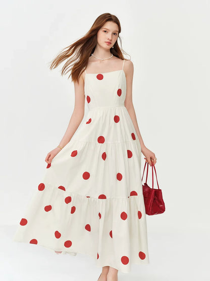 Vestido Longo Feminino Antonella Poá Vermelho
