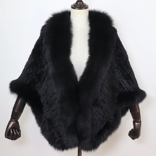 100% de piel de conejo auténtica para mujer, bufanda con cuello de piel de zorro, Poncho de piel de conejo tejido cálido para invierno, accesorios de moda para fiesta para niñas