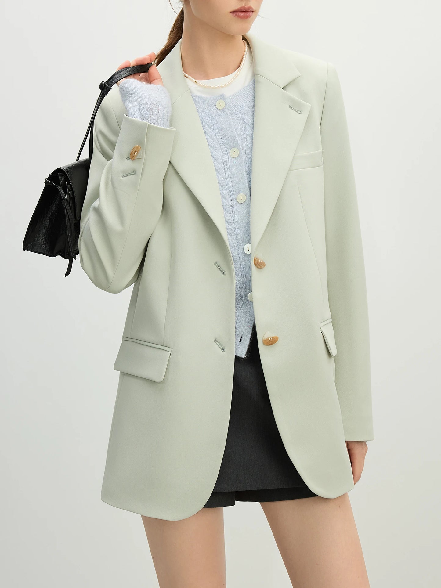 Fsle versátil estilo elegante blazer jaqueta para mulher 2025 nova chegada design exclusivo escritório solto topo verde chique casaco 25fs11075