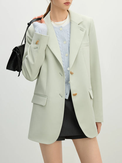 Fsle versátil estilo elegante blazer jaqueta para mulher 2025 nova chegada design exclusivo escritório solto topo verde chique casaco 25fs11075