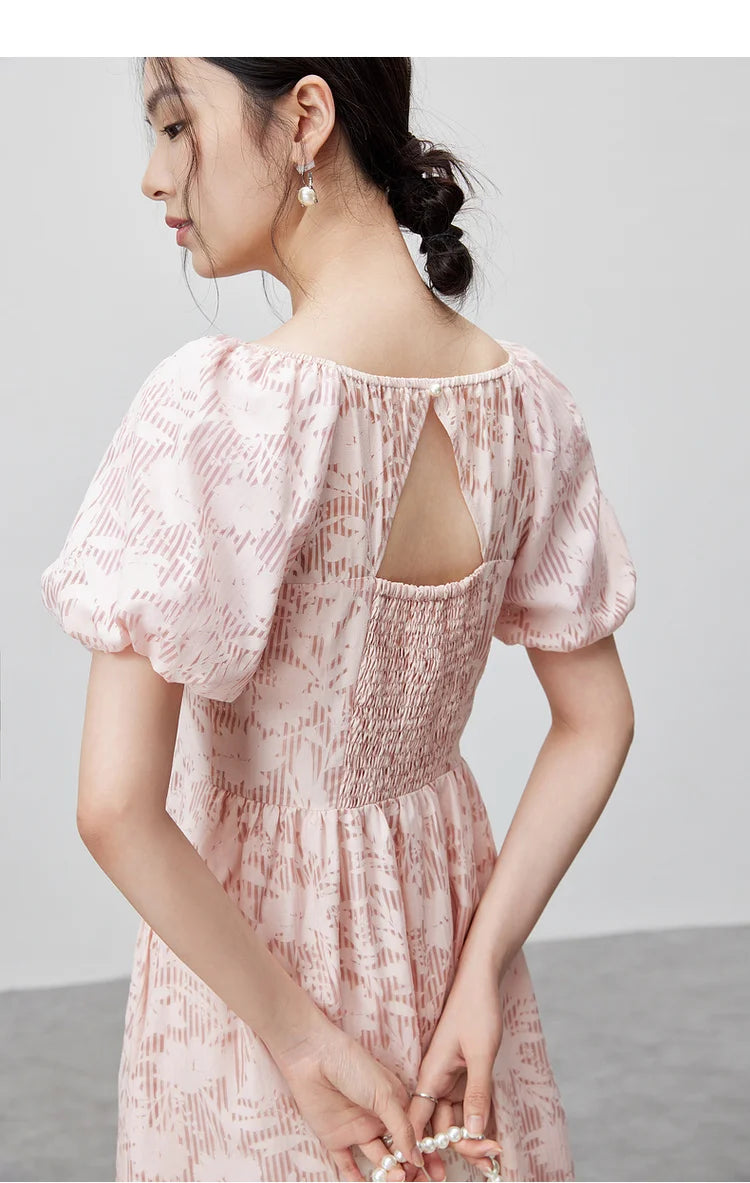 Sentubila algodão diamantes colarinho vestidos femininos 2025 primavera a linha oco para fora puff manga vestido de férias feminino 142l55195