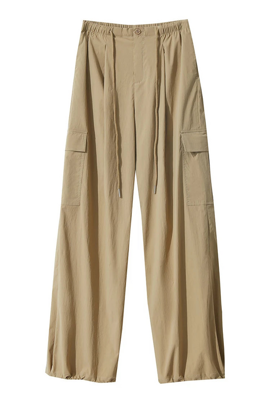Amii casual verão calça para mulher 2025 sólido cordão calças de perna larga feminina nova moda solta senhora do escritório roupas 12542034