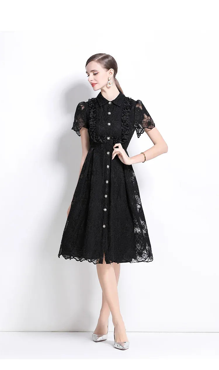 Vestido de Renda Feminino Cléo – Cintura Império e Botões Frontais