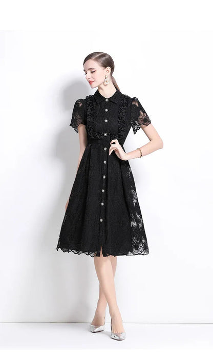 Vestido de Renda Feminino Cléo – Cintura Império e Botões Frontais