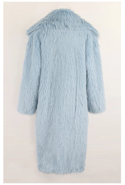 Lautaro inverno longo oversized rosa grosso quente macio desgrenhado fofo casaco de pele do falso feminino bolsos lapela solto doce bonito moda 2022