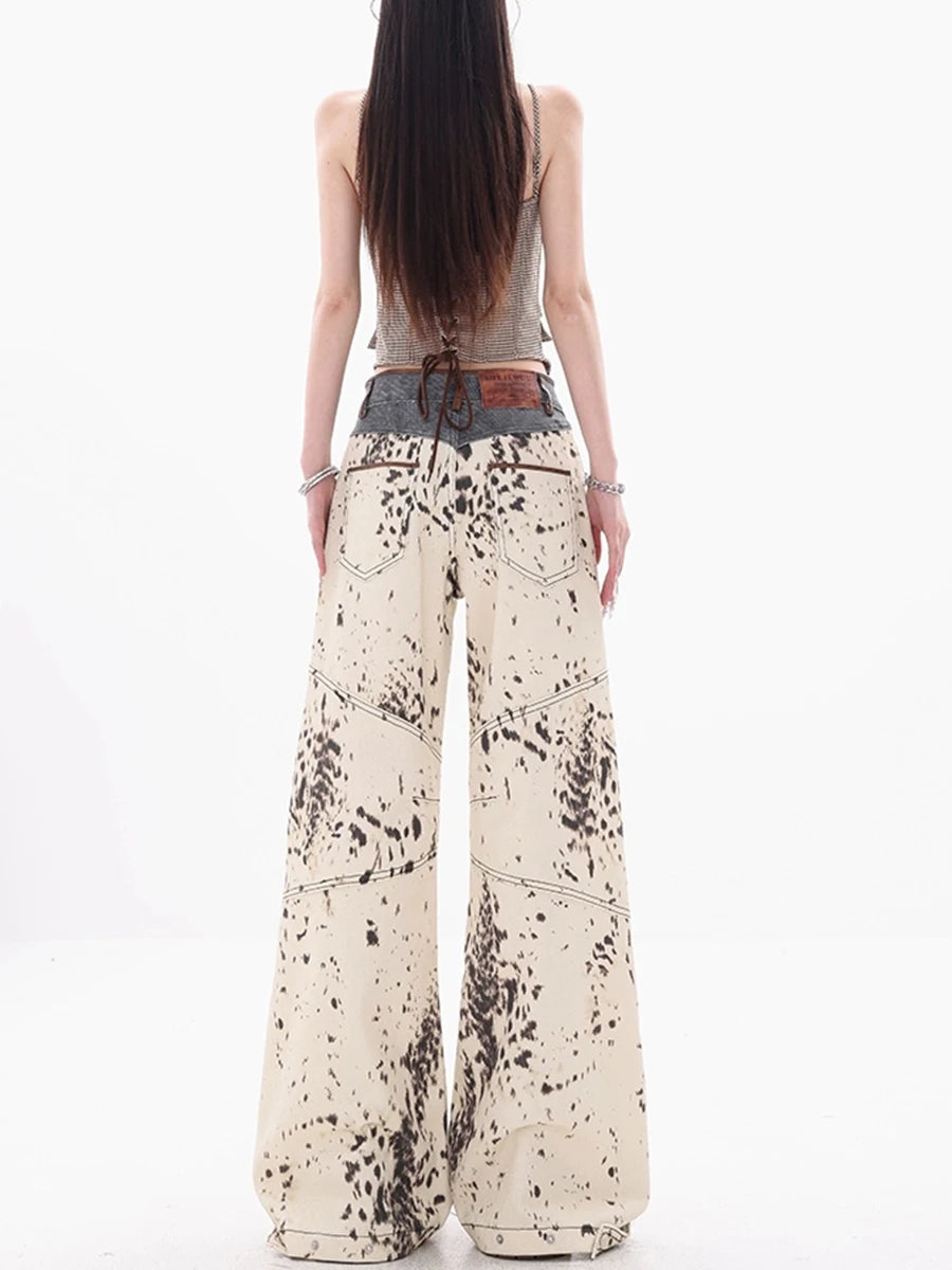 Twotwinstyle hit cor emendado bolsos calças soltas para mulheres cintura alta designer retalhos zíper calça feminina estilo de moda novo