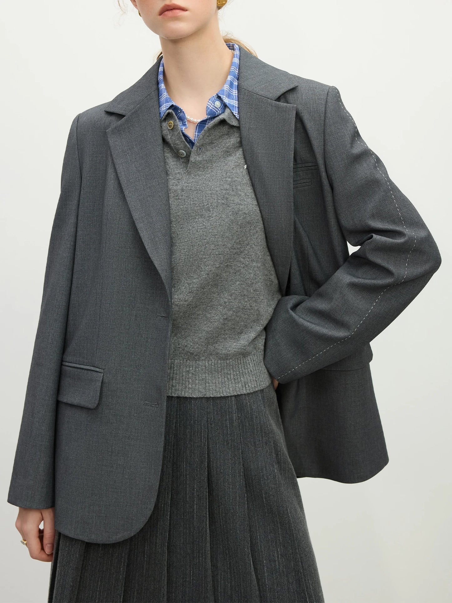 Fsle rosa cinza elegante estilo casual blazer jaqueta para mulher 2025 primavera novo design versátil streetwear chique outfits 25fs11224