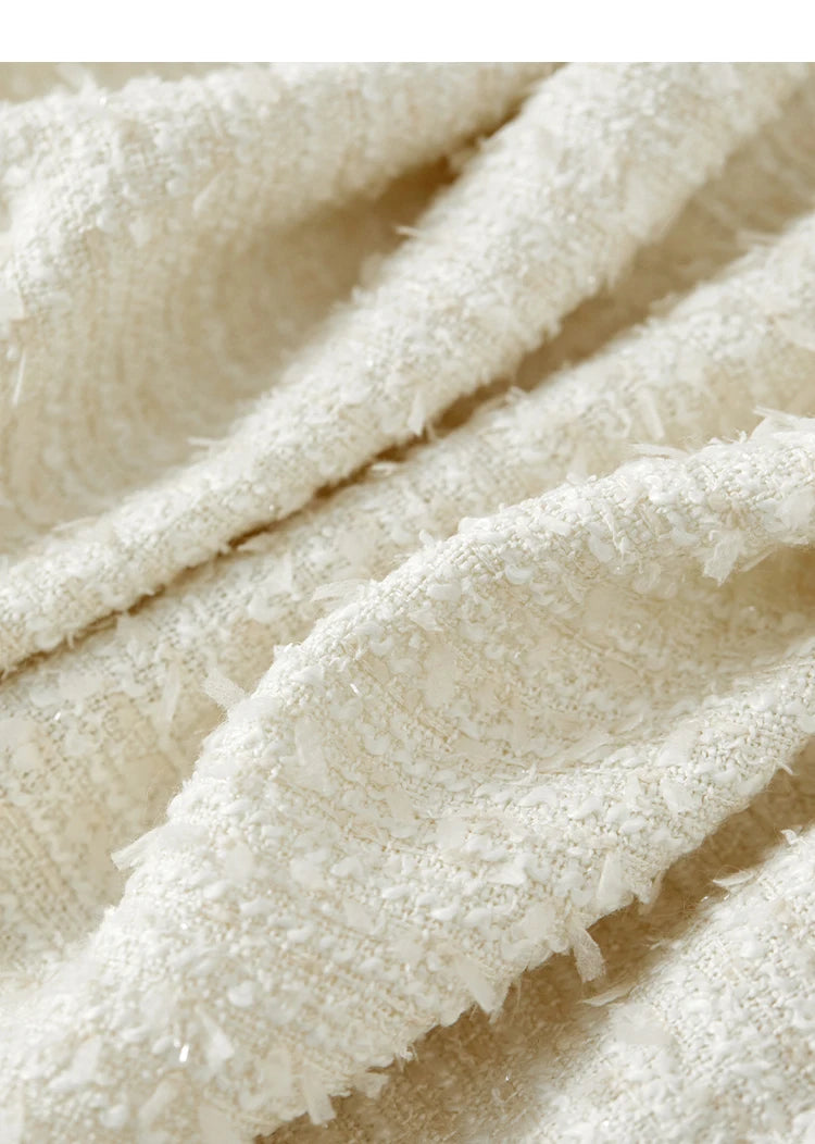 Sentubila conjunto de saia de tweed com textura feminina 2025 outono reto o pescoço jaquetas curtas fenda-hem saia longa conjuntos de 2 peças 143z56291