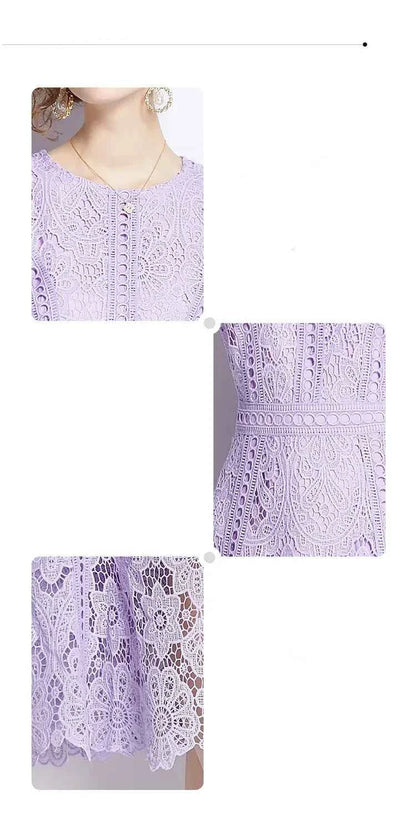 Vestido de Renda Roxo Midi Elegante Jamerary