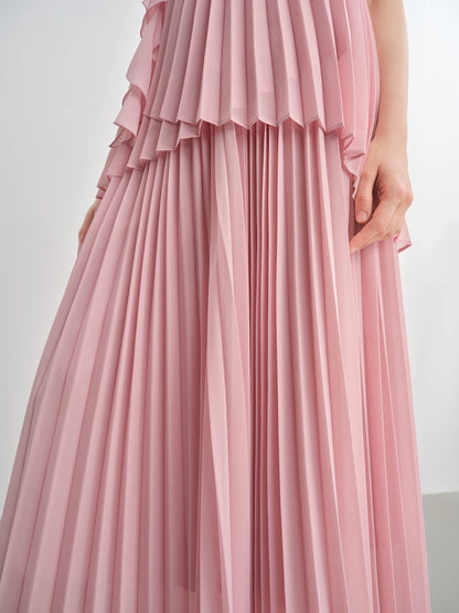 Dushu plus size moda terno para as mulheres verão 2025 nova flor tridimensional blusa de tiras cintura alta saia longa plissada