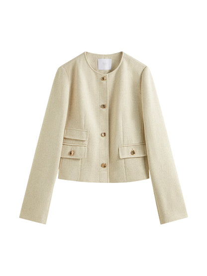 Fsle feminino 2025 primavera tweed jaquetas tempermanet feminino curto frente ombro casacos senhora do escritório casacos bege 25fs11348